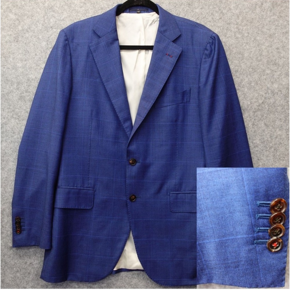SUITSUPPLY Windowpane Blazer Mens 40R Blue La Spalla Wool Jacket Surgeon Cuffs M
